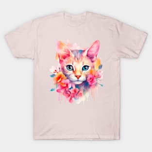 Watercolor romantic cat in flowers T-Shirt